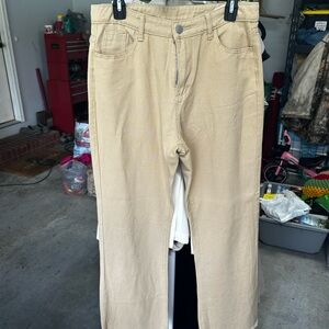 Beige Straight-Leg Jeans